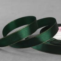 Лента атласная 15мм золотые нити №049 зелёный